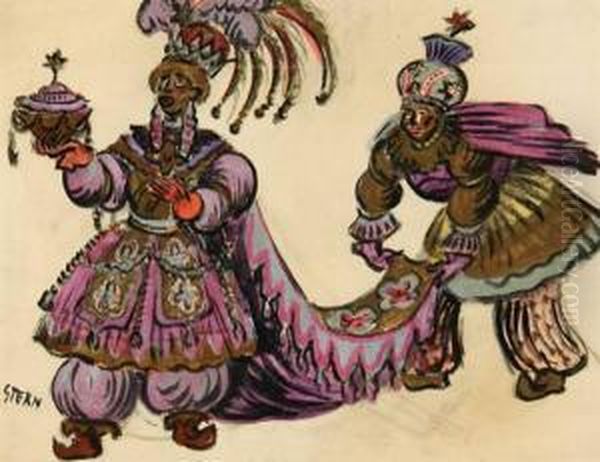 Three Crayon And Gouache Costume Designs - view 1
