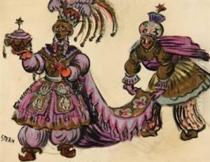 Three Crayon And Gouache Costume Designs by Ernst Stern