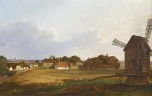 "biedermeier-landschaft" Mit Gehoft, Kutsche Und Windmuhle by Friedrich Sigismund Stern