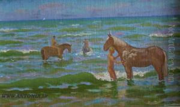 The Horses Taking For A Swim - view 1