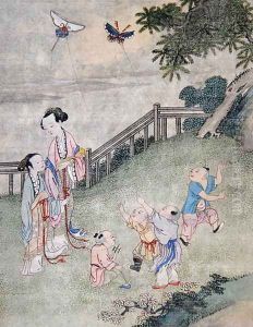 Children playing with kites by Anonymous Artist