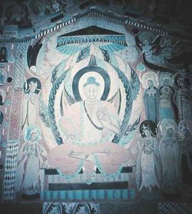 Shakyamuni Buddha preaching, surrounded by Bodhisattvas and Aspareses, Nanbeichao II period, 501-580 AD