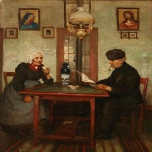 Interior With An Elderly Dutch Couple by Jacobus Frederick Sterre De Jong