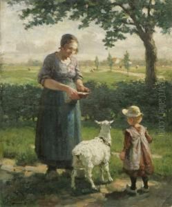 Kvinna Med Barn Och Lamm by Jacobus Frederick Sterre De Jong