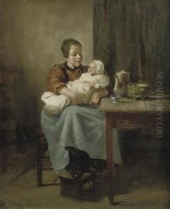 A Dutch Interior With Two Sisters by Jacobus Frederick Sterre De Jong