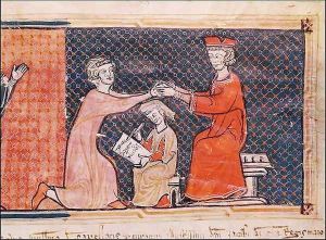 The Royal Prosecutor, the Scribe and the Feudal Lord, from 'Capbreu de Clayra et de Millas' 1292 by Anonymous Artist