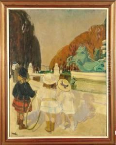Bambine Che Giocano In Giardino by Martha Stettler