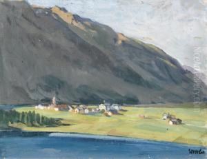 Ansicht Von Sils-maria Mit Tiefblauem See. by Martha Stettler