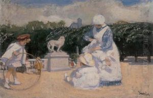 Playing With The Nanny In The Garden Of Luxembourg by Martha Stettler