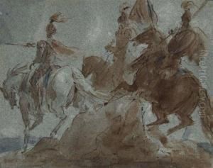 Military Figures On Horseback by John James Steuart