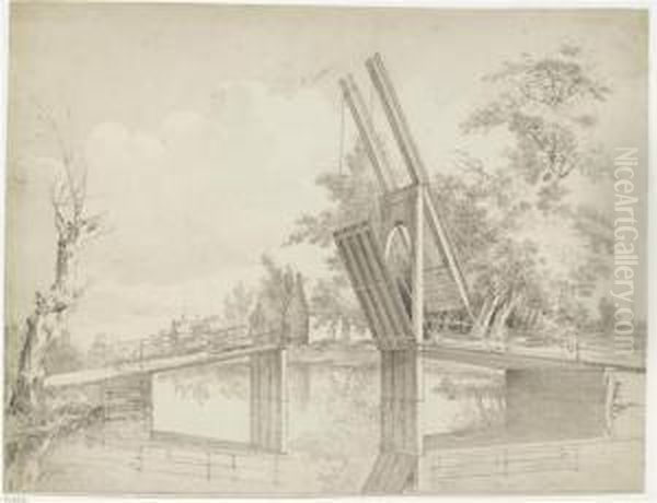 Dutch Landscape With A Draw Bridge Over A Canal. - view 1