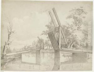 Dutch Landscape With A Draw Bridge Over A Canal. by Goble Steven