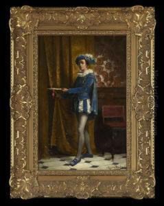 The Young Courtier In Blue Velvet Attiredelivering A Letter On A Gold Tray by Agapit Stevens