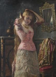 Dame Aan Haar Toilet Bij'boulle'-meubel by Agapit Stevens