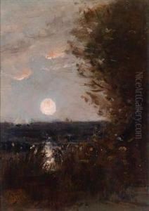 Aufgehender Mond Uber Einer Seelandschaft by Alfred Stevens