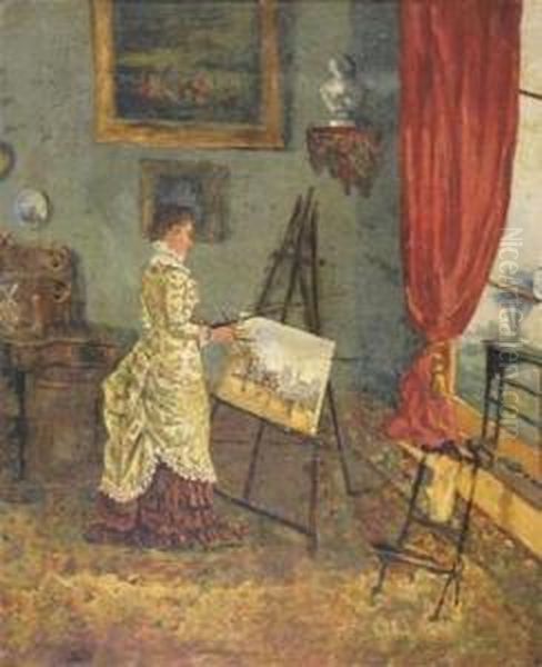 Lady Painting In An Interior - view 1