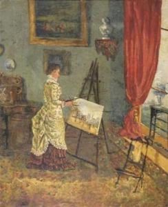 Lady Painting In An Interior by Alfred Stevens