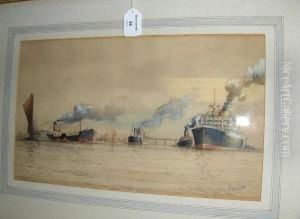 Steam Vessels In Dock, 1933 by Charles Stevens