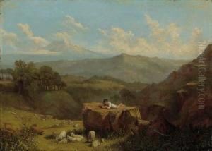 A Shepherd Boy With His Flock, In An Extensive Mountainouslandscape - An Illustration To Lord Byron's Childe Harold