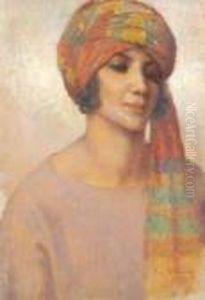 Portrait De Femme Au Turban by Gustave Max Stevens