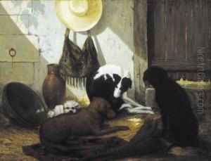 Scene Avec Quatre Chiens by Joseph Edouard Stevens