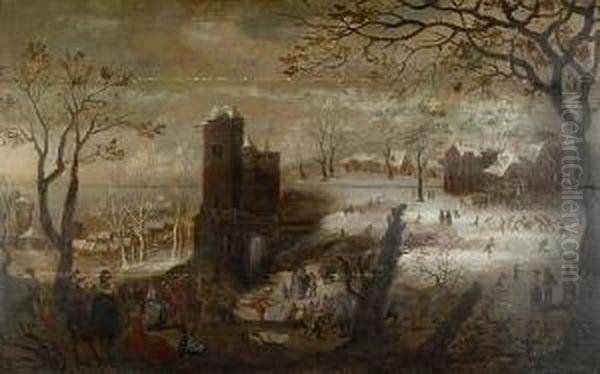 A Winter Scene With Skaters On A Frozen Canal - view 1