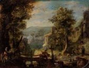 Cavalier Sur Un Pont A L'entree D'un Village