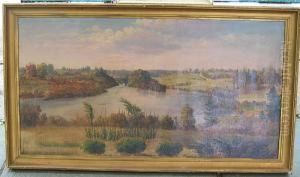 Landscape With Lake Andbridge In Distance Landscape With Lake Andbridge In Distance