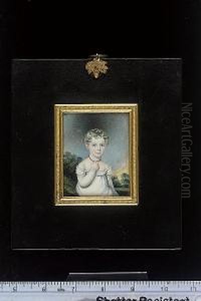 A Child, Said To Be The Baroness Emilia Kayne Von Gorgan Schillitz, Wearing Low-cut White Dress With Frilled Trim, Her Right Arm Raised, Holding Her Coral Necklace, Parkland Background - view 1