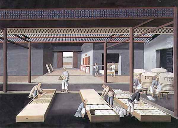 The Crating and Packing of Bowls and Dishes, plate 12 in a series of twelve depicting the process of Chinese porcelain manufacture - view 1