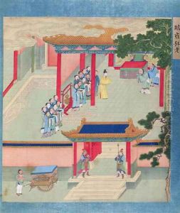 Emperor Ming Ti (r.57-75 AD) bestowing honours on two aged men, from a history of Chinese emperors by Anonymous Artist
