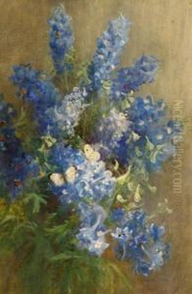 Butterflies On Delphiniums - view 1