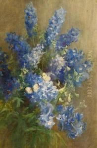 Butterflies On Delphiniums by J.A. Stewart