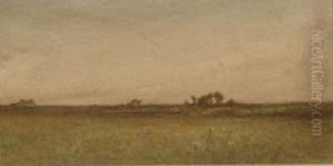 A Meadow With A Cottage In The Distance by J.A. Stewart