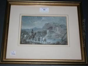 Landscape With Figures Andhorses Near A Castle And Moat by James Stewart