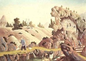 Peasants quarrying and collecting kaolin for a porcelain factory by Anonymous Artist