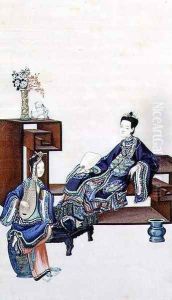 Lady Reclining with a Servant Playing a Musical Instrument