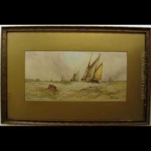 Fishing Boats In Heavy Seas; Fish Wharf At Gloucesterharour by William Stewart