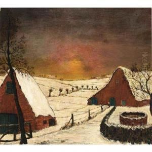 Farm Houses In A Winter Landscape by Francois Steyaert