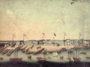 View of the Hongs at Canton with the Danish, Austrian, American, Swedish, British and Dutch factories by Anonymous Artist