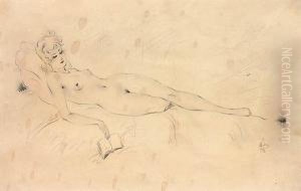Reclining Female Nude Wiht A Book - view 1