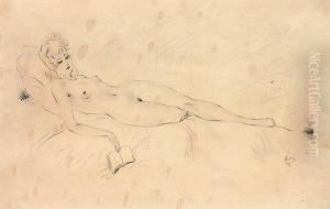 Reclining Female Nude Wiht A Book by Jaroslav Stika