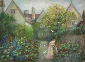 A Lady In The Garden At Kelmscott Manor, Gloucestershire by Maria Euphrosyne Spartali, later Stillman