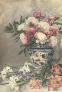 Still-life Of Peonies And Irises In A Chinese Vase