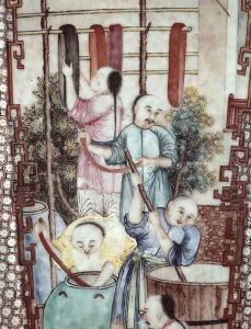 Detail from a vase depicting men dyeing silk by Anonymous Artist
