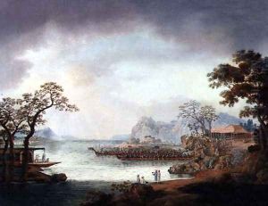 Chinese Ceremonial Barges Off a Rocky Coastline, c.1850