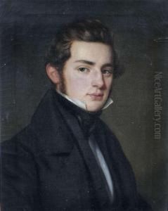 Portraitof A Young Man Wearing A Black Frock Coat In Three Quarter View Tothe Right. by Franz Seraph Stirnbrand