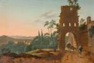 Italienische Landschaft Mit Ruinen Und Wanderer by Johann Heinrich Stobwasser