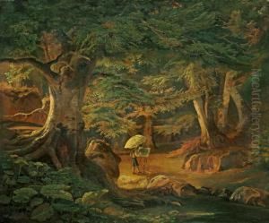 Eichenwald Mit Maler Vor Der Staffelei by Johann Friedrich Stock