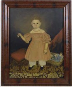 Portrait Of A Young Girl In Pink Dress With Doll's Basket Anddoll's Fruit Basket by Joseph Whiting Stock